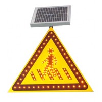 太阳能注意行人标志牌 三角形交通警示牌 led发光标志牌