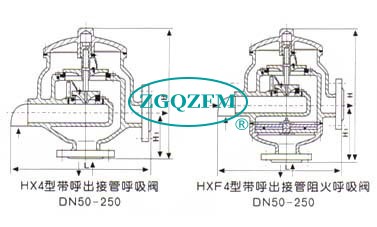 HX4带呼出接管阻火呼吸阀尺寸图